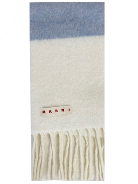 Marni Striped Brushed Wool Tørklæde, Stone White 